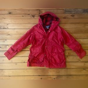 WOOLRICH Vintage USA Made Red Wool Lined Hooded Coat Size Medium 80s